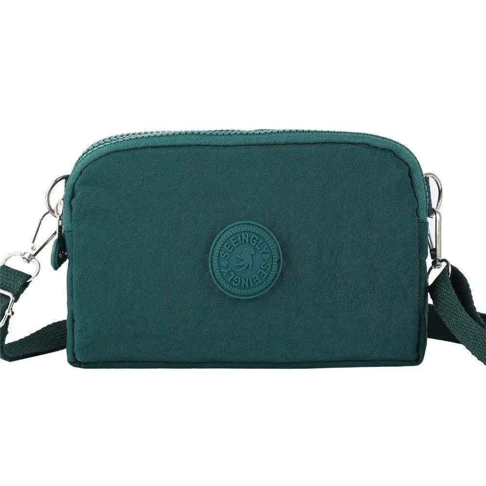 Simple Style Canvas Mobile Phone Bag Wear-resistant Nylon Crossbody Bag Solid Color with Strap Credit Card Holder Male Female