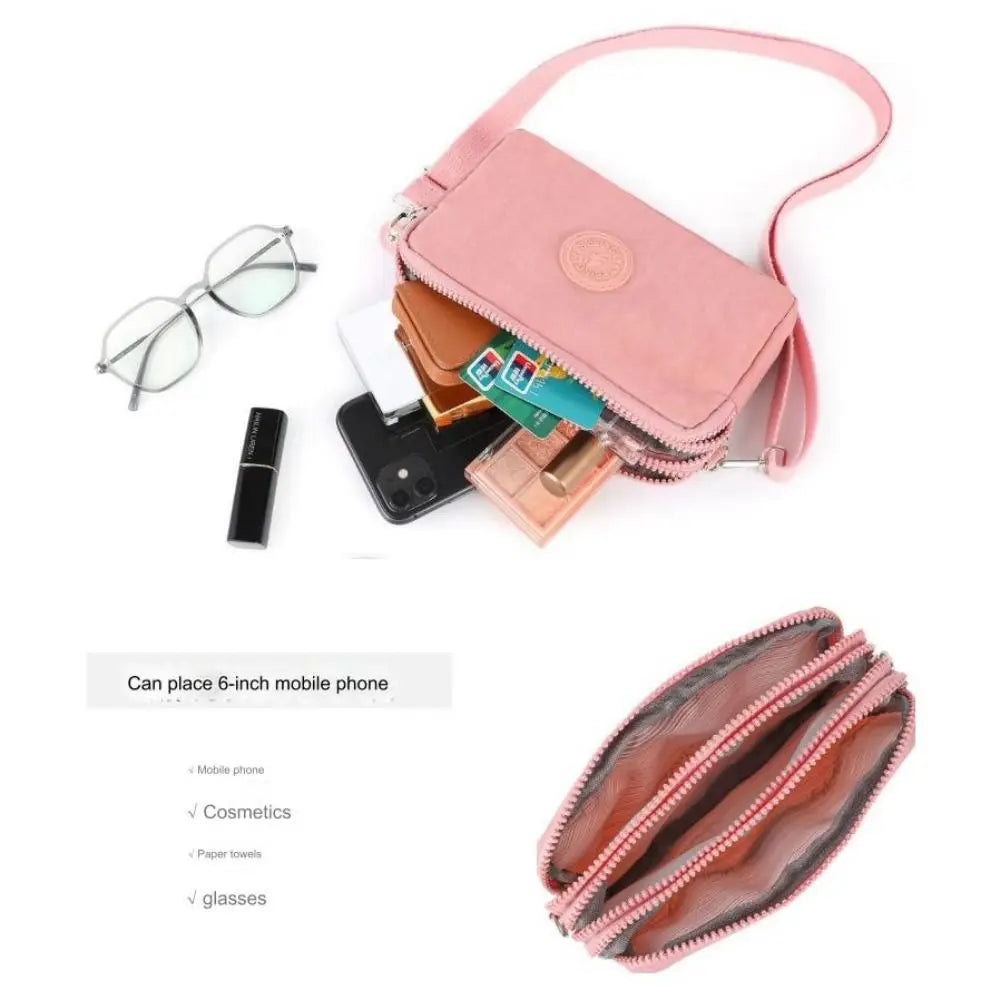 Simple Style Canvas Mobile Phone Bag Wear-resistant Nylon Crossbody Bag Solid Color with Strap Credit Card Holder Male Female