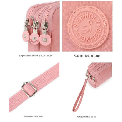 Simple Style Canvas Mobile Phone Bag Wear-resistant Nylon Crossbody Bag Solid Color with Strap Credit Card Holder Male Female