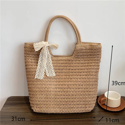 Women Beach Vintage Handmade Woven Shoulder Bag Raffia Rattan Shopping Bags Bohemian Ladies Summer Travel Vacation Casual Totes