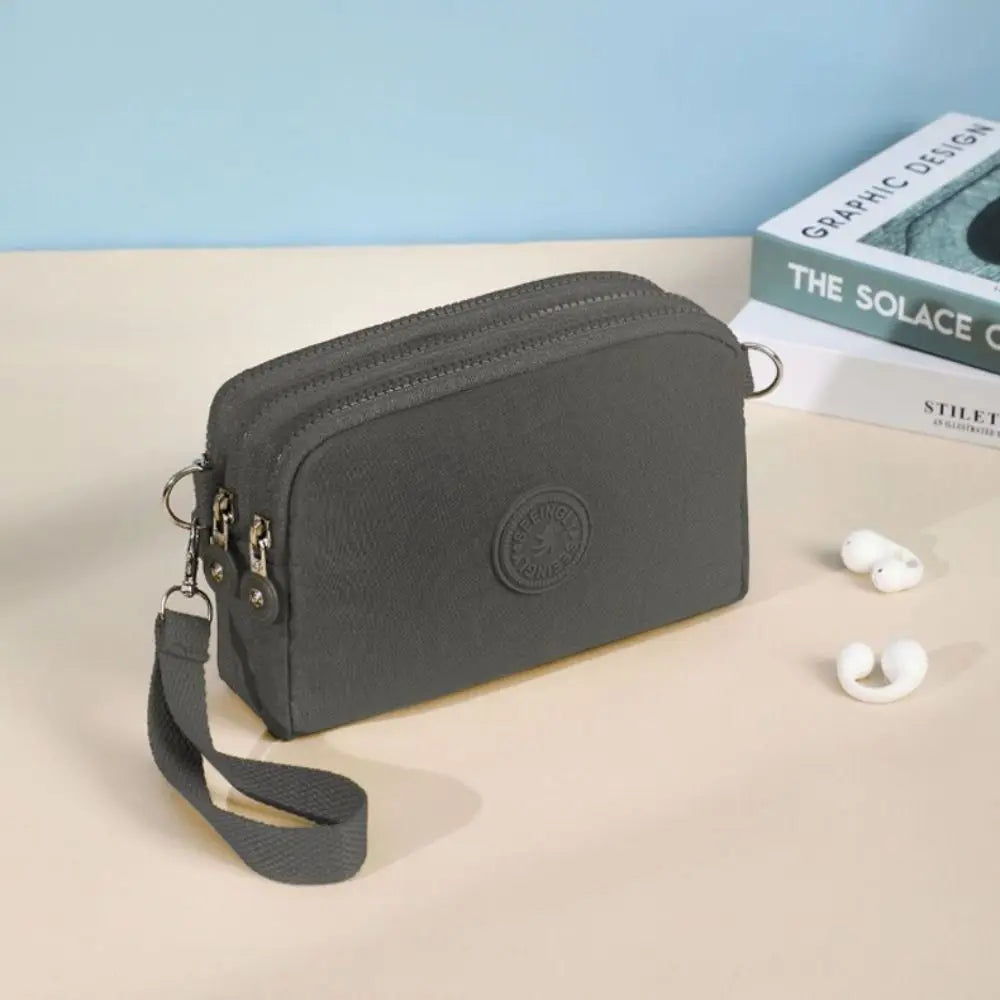 Simple Style Canvas Mobile Phone Bag Wear-resistant Nylon Crossbody Bag Solid Color with Strap Credit Card Holder Male Female
