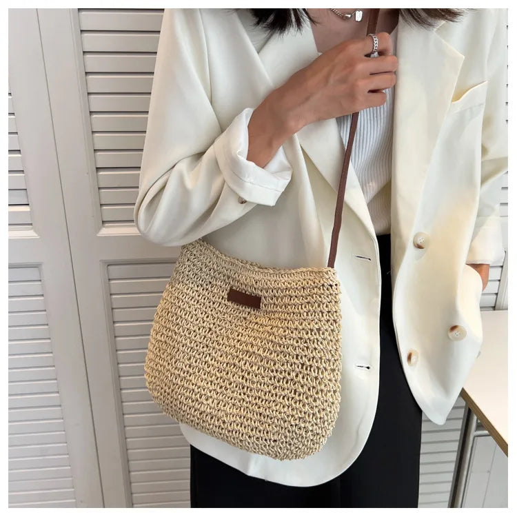Straw Knitted Purses and Handbags Women Shoulder Bag Straw Woven Side Bag for Ladies Handbag Beach Bag Crossbody Bags for Women