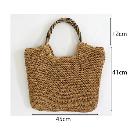 Women Beach Vintage Handmade Woven Shoulder Bag Raffia Rattan Shopping Bags Bohemian Ladies Summer Travel Vacation Casual Totes