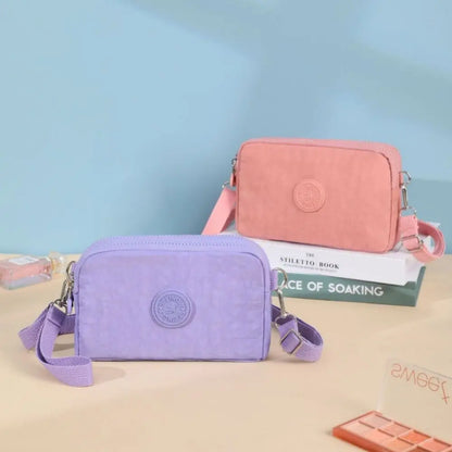 Simple Style Canvas Mobile Phone Bag Wear-resistant Nylon Crossbody Bag Solid Color with Strap Credit Card Holder Male Female
