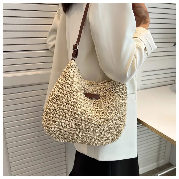 Straw Knitted Purses and Handbags Women Shoulder Bag Straw Woven Side Bag for Ladies Handbag Beach Bag Crossbody Bags for Women