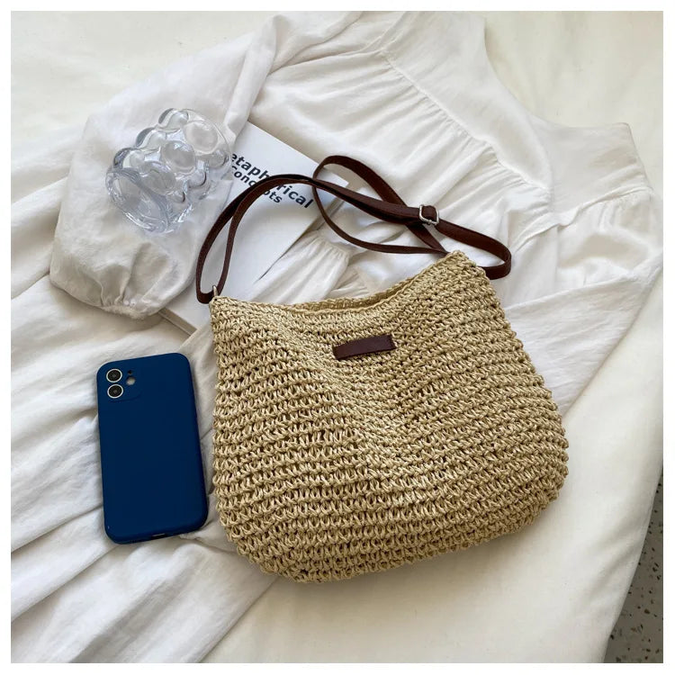 Straw Knitted Purses and Handbags Women Shoulder Bag Straw Woven Side Bag for Ladies Handbag Beach Bag Crossbody Bags for Women