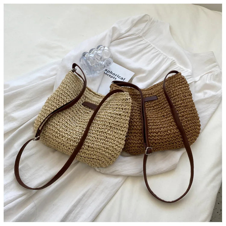 Straw Knitted Purses and Handbags Women Shoulder Bag Straw Woven Side Bag for Ladies Handbag Beach Bag Crossbody Bags for Women