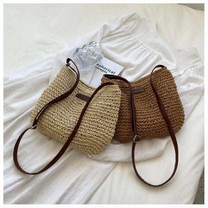 Straw Knitted Purses and Handbags Women Shoulder Bag Straw Woven Side Bag for Ladies Handbag Beach Bag Crossbody Bags for Women