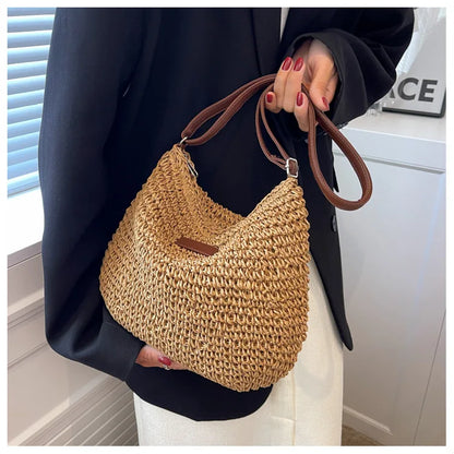 Straw Knitted Purses and Handbags Women Shoulder Bag Straw Woven Side Bag for Ladies Handbag Beach Bag Crossbody Bags for Women