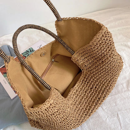 Women Beach Vintage Handmade Woven Shoulder Bag Raffia Rattan Shopping Bags Bohemian Ladies Summer Travel Vacation Casual Totes