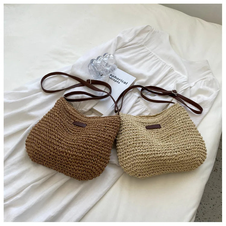 Straw Knitted Purses and Handbags Women Shoulder Bag Straw Woven Side Bag for Ladies Handbag Beach Bag Crossbody Bags for Women