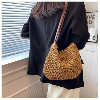 Straw Knitted Purses and Handbags Women Shoulder Bag Straw Woven Side Bag for Ladies Handbag Beach Bag Crossbody Bags for Women