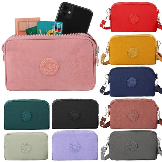 Simple Style Canvas Mobile Phone Bag Wear-resistant Nylon Crossbody Bag Solid Color with Strap Credit Card Holder Male Female