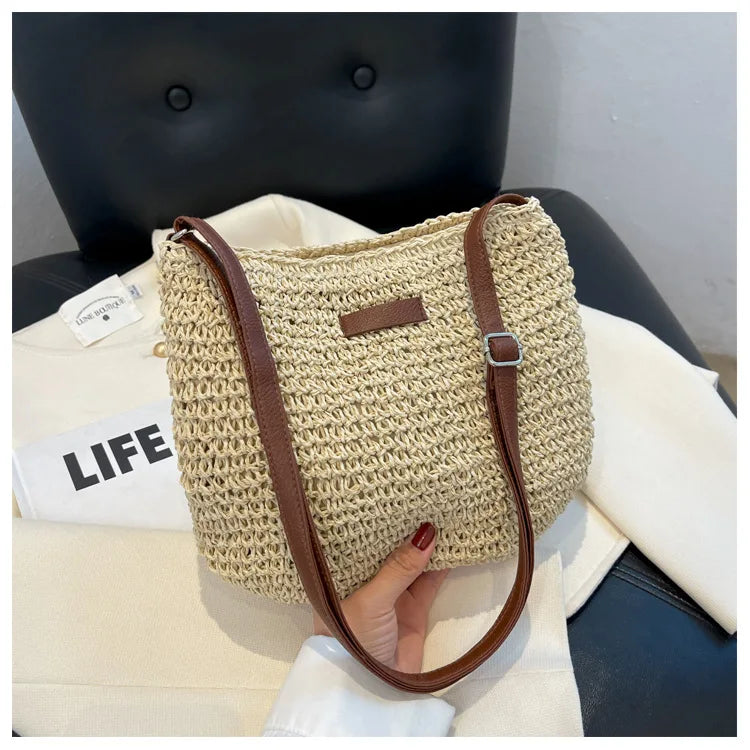 Straw Knitted Purses and Handbags Women Shoulder Bag Straw Woven Side Bag for Ladies Handbag Beach Bag Crossbody Bags for Women