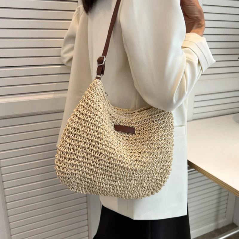 Straw Knitted Purses and Handbags Women Shoulder Bag Straw Woven Side Bag for Ladies Handbag Beach Bag Crossbody Bags for Women
