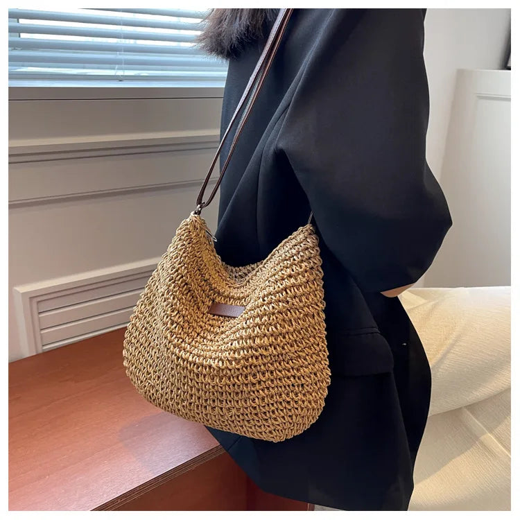 Straw Knitted Purses and Handbags Women Shoulder Bag Straw Woven Side Bag for Ladies Handbag Beach Bag Crossbody Bags for Women