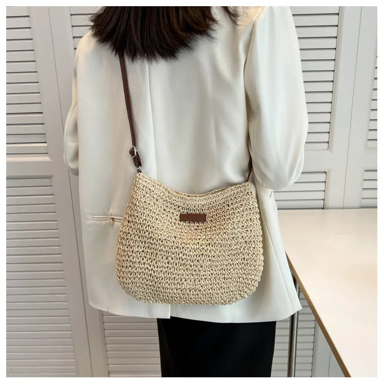 Straw Knitted Purses and Handbags Women Shoulder Bag Straw Woven Side Bag for Ladies Handbag Beach Bag Crossbody Bags for Women