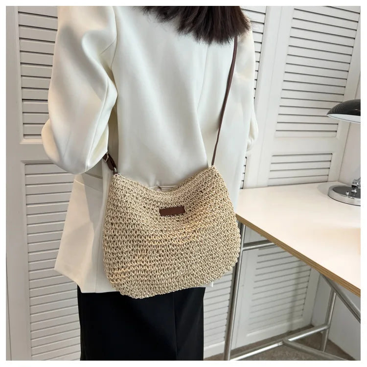 Straw Knitted Purses and Handbags Women Shoulder Bag Straw Woven Side Bag for Ladies Handbag Beach Bag Crossbody Bags for Women