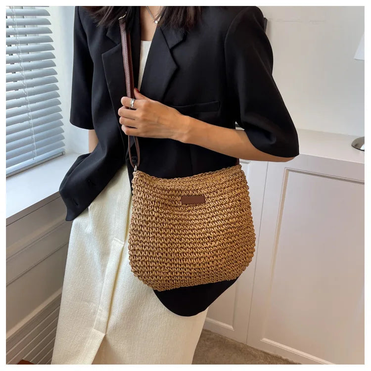 Straw Knitted Purses and Handbags Women Shoulder Bag Straw Woven Side Bag for Ladies Handbag Beach Bag Crossbody Bags for Women