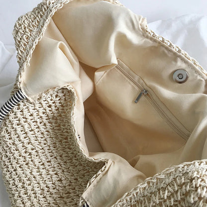 Women Beach Vintage Handmade Woven Shoulder Bag Raffia Rattan Shopping Bags Bohemian Ladies Summer Travel Vacation Casual Totes